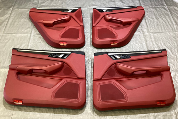 2015-2018 Porsche Macan Garnet Red Leather Interior Door Panels w/ Carbon Fiber Trim / Set of 4 /   PM005