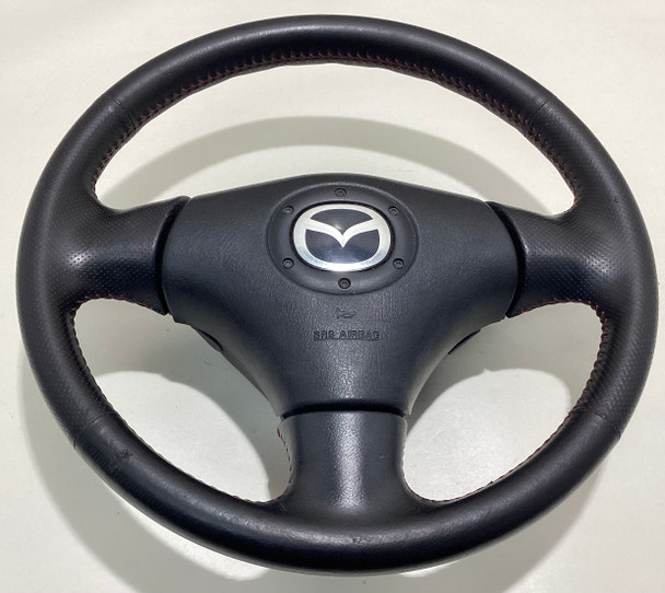 2004-2005 Mazdaspeed Miata Black Leather Steering Wheel w/ Airbag / Red Stitch  /   NB253 2004-2005 Mazdaspeed Miata Black Leather Steering Wheel w/ Airbag / Red Stitch  /   NB253