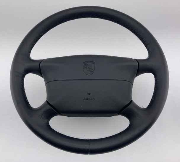 1997-1999 Porsche 986 Boxster / 996 911 Black Leather 4 Spoke Steering Wheel w/ Airbag / Manual /   BX068