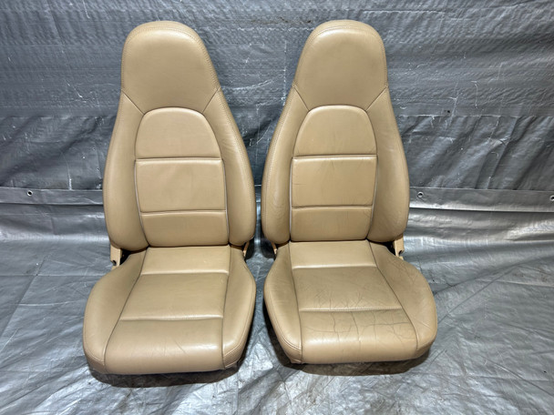 1999-2000 Mazda Miata OEM Tan Leather Seats / Pair / NB262