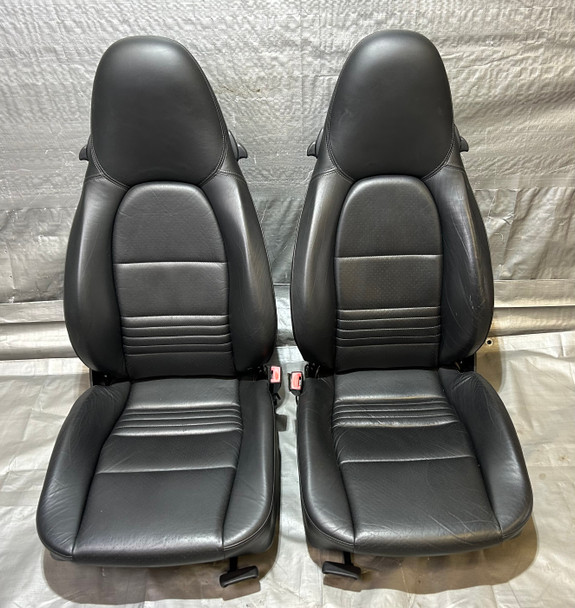 1998-2004 Porsche 986 Boxster 2-Way Power Black Leather Seats / Pair / BX067