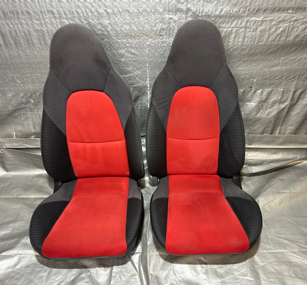 2004-2005 Mazdaspeed Miata OEM Black Cloth Seats w/ Red Suede / Pair *DAMAGE* NB267