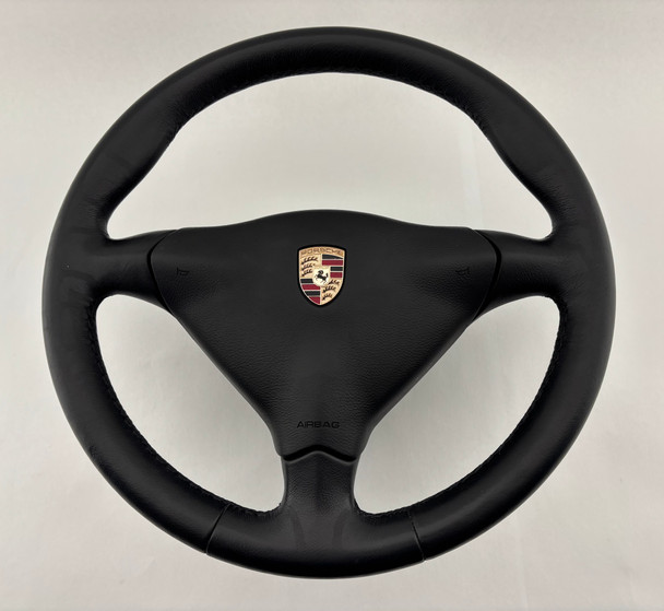 1997-2004 Porsche 986 Boxster / 996 911 Black Leather 3 Spoke Steering Wheel w/ Airbag / Manual /   BX070