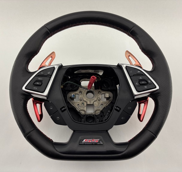 2019-2024 Chevrolet Camaro SS Black Leather Steering Wheel / Auto / Red Stitching /   CM003
