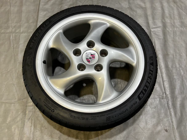1997-2004 Porsche 986 Boxster Front 18x7.5" Turbo Twist Wheel Rim w/ Michelin Tire / BX071