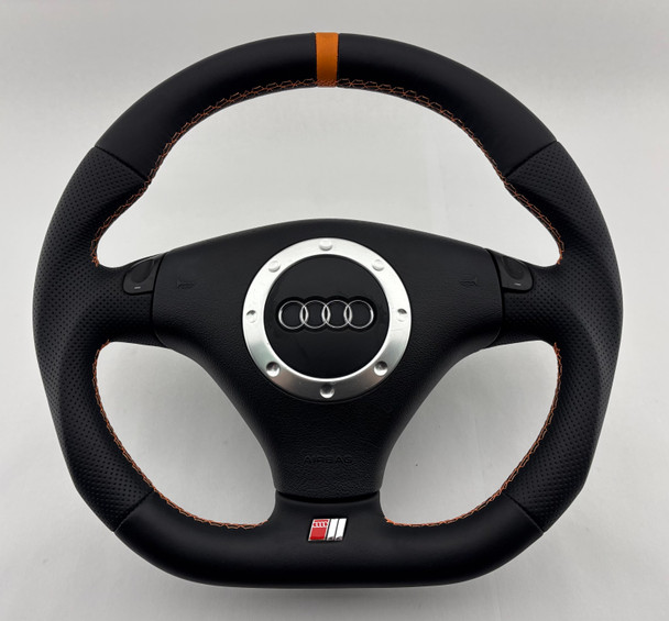 2000-2006 Audi TT Reupholstered Leather Steering Wheel w/ Orange Stitching / Automatic /   T1036