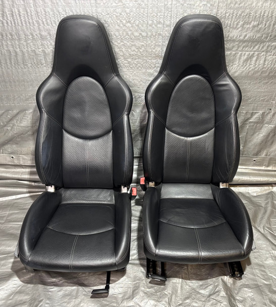 2005-2012 Porsche 997 911 / 987 Boxster / Cayman Black Leather Hard Back Sport Seats / Pair / 2 Way Power /   P7009