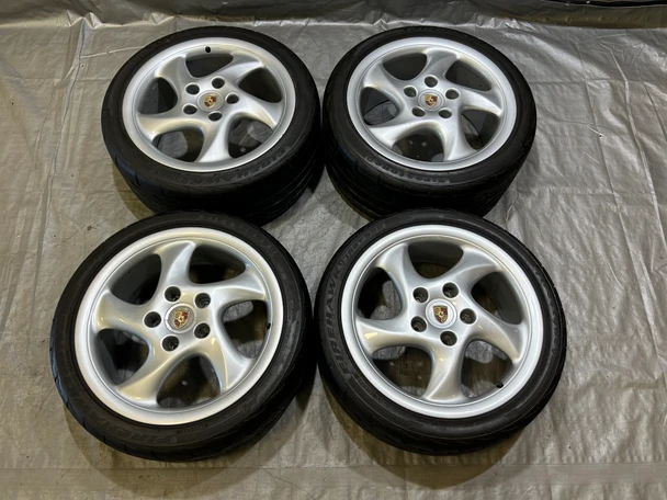 1997-2004 Porsche 986 Boxster 18x7.5" 18x9" Turbo Twist Wheels Rims w/ Tires / Set of 4 / BX073