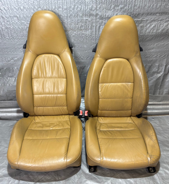 1998-2004 Porsche 986 Boxster 8-Way Power Leather Seats / Savanna Beige / Pair /   BX074