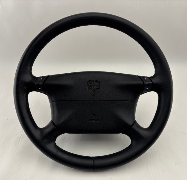 1997-1999 Porsche 986 Boxster / 996 911 Black Leather 4 Spoke Steering Wheel w/ Airbag / Tiptronic /   BX074