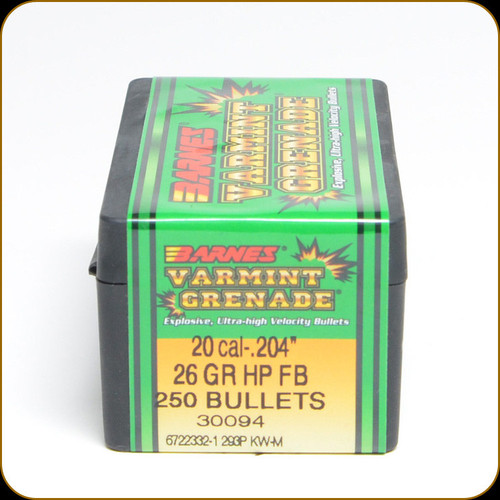 Barnes - 20 Cal - 26 Gr - Varmint Grenade - Flat Base - 250ct - 30094/20456