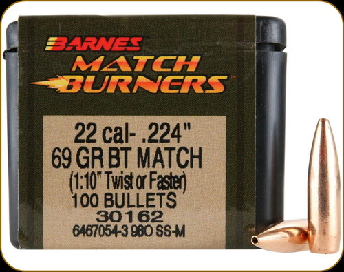 Barnes - 22 Cal - 69 Gr - Match Burner - Boat Tail - 100ct - 30162