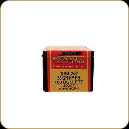 Barnes - 6mm - 58 Gr - Varminator -  Hollow Point Flat Base - 100ct - 30207/24329