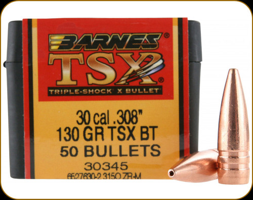 Barnes - 30 Cal - 130 Gr - TSX (Triple-Shock X) - Boat Tail - 50ct - 30345