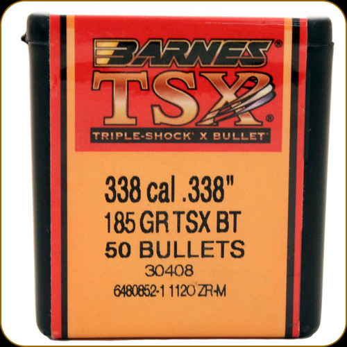 Barnes - 338 Cal - 185 Gr - TSX (Triple-Shock X) - Boat Tail - 50ct - 30408