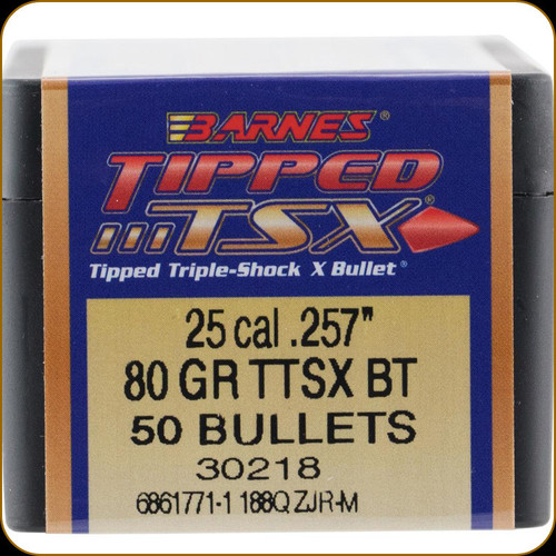 Barnes - 25 Cal - 80 Gr - TTSX (Tipped Triple-Shock X) - Boat Tail - 50ct - 30218
