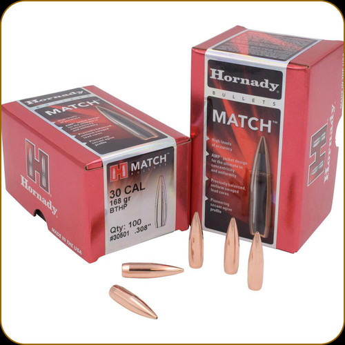 Hornady - 30 Cal - 168 Gr - Match - Boat Tail Hollow Point - 100ct - 30501