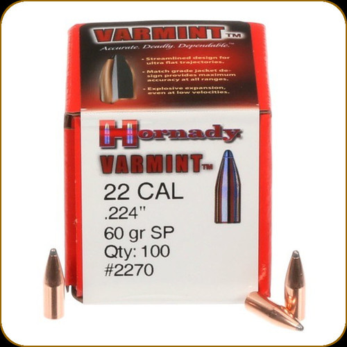 Hornady - 22 Cal - 60 Gr - Varmint - Spire Point - 100ct - 2270