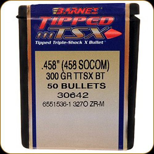 Barnes - 458 SOCOM -300 Gr - TTSX (Tipped Triple-Shock X) - Boat Tail - 50ct  - 30642