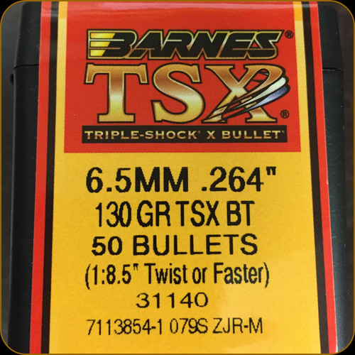 Barnes - 6.5mm - 130 Gr - TSX (Triple-Shock X) - Boat Tail - 50ct - 31140