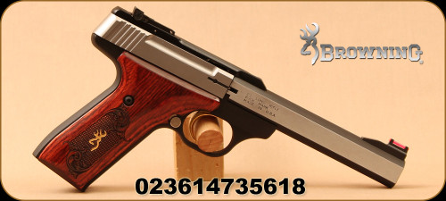 Browning - 22LR - Buck Mark - Medallion Rosewood - Semi-Auto Pistol - Laminated Rosewood Grips/Blackened stainless steel slab side, 5.5" Bull barrel, Pro-Target adjustable rear sight, Mfg# 051543490