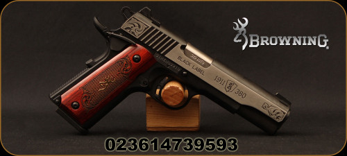 Browning - 380Auto - 1911-380 Black Label Medallion Engraved - Semi Auto - Neo-classical American engraved wood slab grips/Black Composite Receiver/Engraved Stainless slide finish, 4.25"Barrel, 2 magazines, Mfg# 051956492