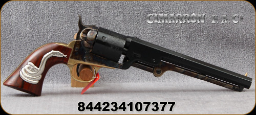 Cimarron - 38Spl - "Man with No Name" - Single Action Conversion Revolver - Walnut Grip w/Man with No Name's signature sterling silver rattlesnake Inlay/Case Hardened Frame/Brass Trigger Guard & Backstrap/Blued Finish, 7.5" Barrel, Mfg# CA9081SSI01