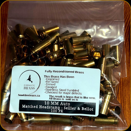 Hawkline Brass - 10mm Auto - Reconditioned Brass - Sellier & Bellot - 100ct