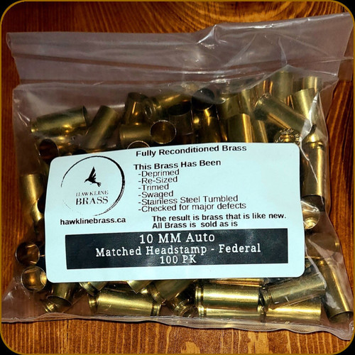 Hawkline Brass - 10mm Auto - Reconditioned Brass - Federal - 100ct