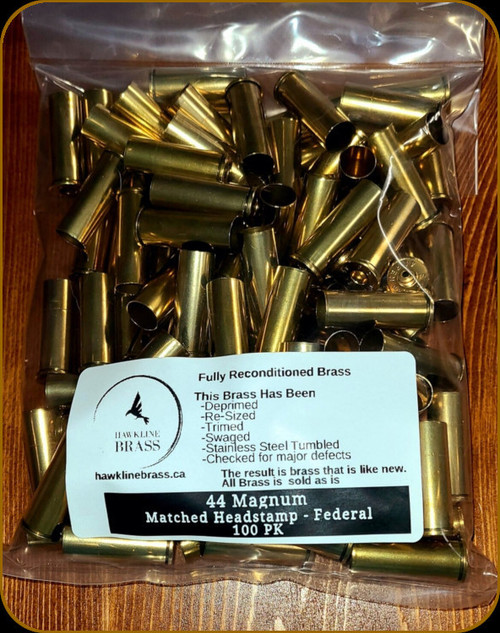 Hawkline Brass - 44 Magnum - Reconditioned Brass - Federal - 100ct