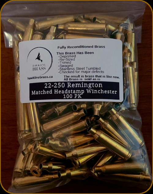 Hawkline Brass - 22-250 Remington - Reconditioned Brass - Winchester - 100ct