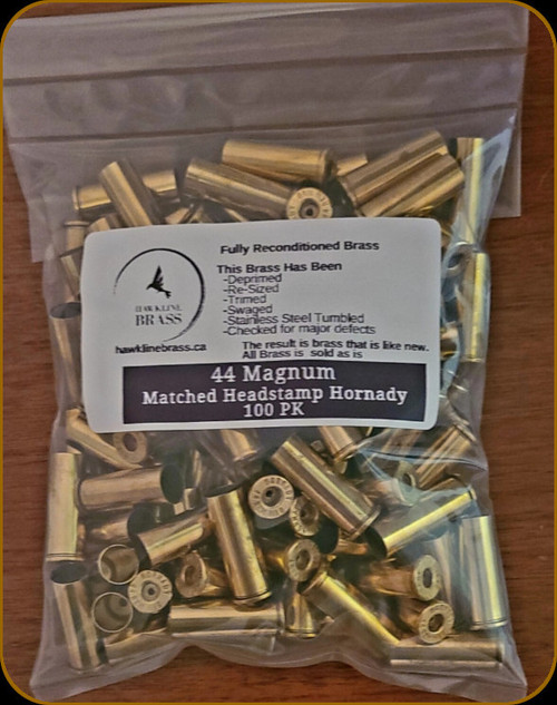 Hawkline Brass - 44 Magnum - Reconditioned Brass - Hornady - 100ct