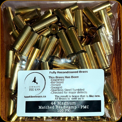 Hawkline Brass - 44 Magnum - Reconditioned Brass - Matched Headstamp - 100ct