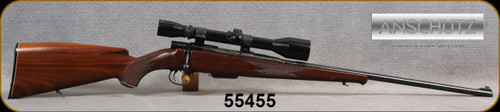 Consign - Anschutz - 22Hornet - Model 1431-32 Deluxe - Select Walnut stock w/cheekpiece & Schnabel forend/Blued, 23"Barrel, double set triggers, detach.magazine, c/w United Golden Falcon, 4-9x40, crosshairs reticle - In Field Locker hard case