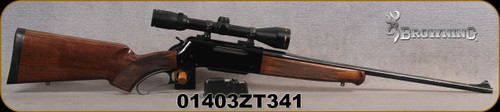 Consign - Browning - 30-06Sprg - BLR - Lever Action - Gloss Walnut/Blued Finish, 22"Barrel, c/w 1"rings, Bushnell Elite 3200, 3-9x40mm, plex reticle, spare magazine