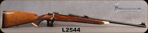 Consign - Browning - 375Mag - High-Power Safari Custom - Walnut Monte Carlo Custom Stock/Blued Finish, 24"Barrel, Engraved Floorplate, Iron Sights, Made in Belgium - barrel is stamped 375M