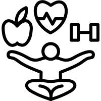 Man under apple, heart, and weight