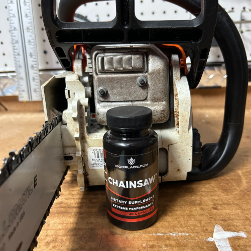 Bottle of Chainsaw with chainsaw