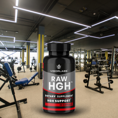 Bottle of Raw HGH in gym