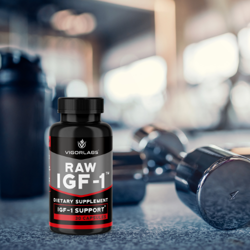 Bottle of Raw IGF-1 at gym