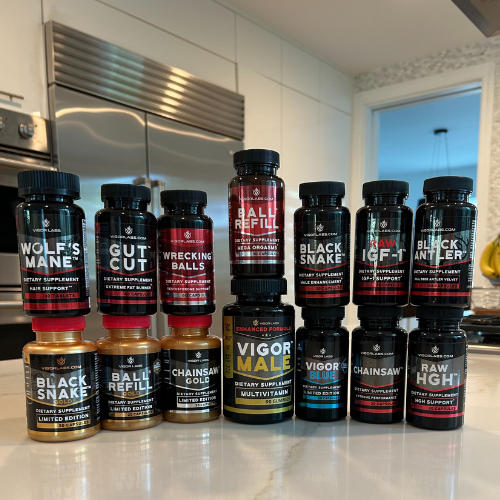 All the products in the stack on a kitchen counter