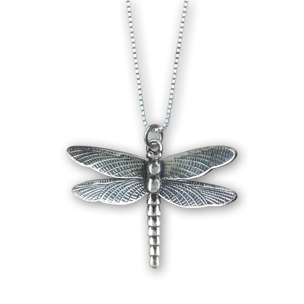Jewelili Dragonfly Pendant Necklace with Treated Black and Natural