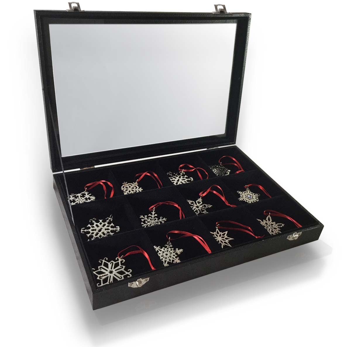 Organize Ornaments with Black Velvet 12 Section Box