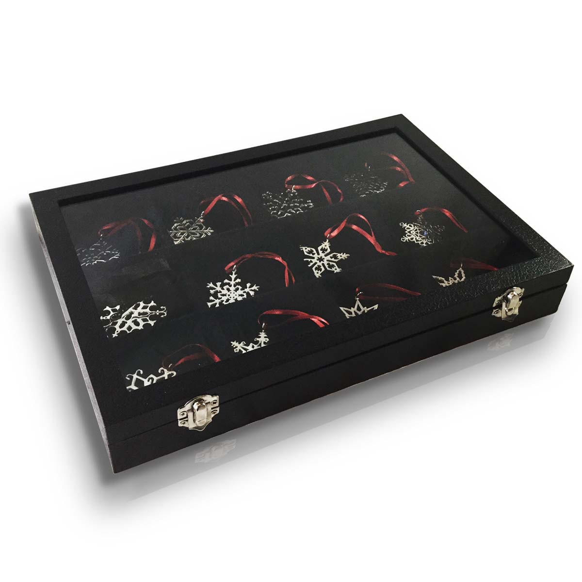 Organize Ornaments with Black Velvet 12 Section Box