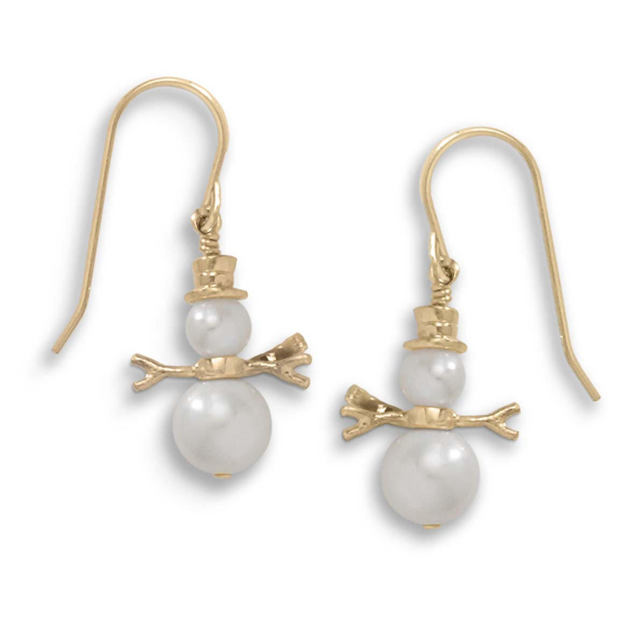 14K Gold Snowman Earrings with Genuine Pearls - JH Breakell and Co.