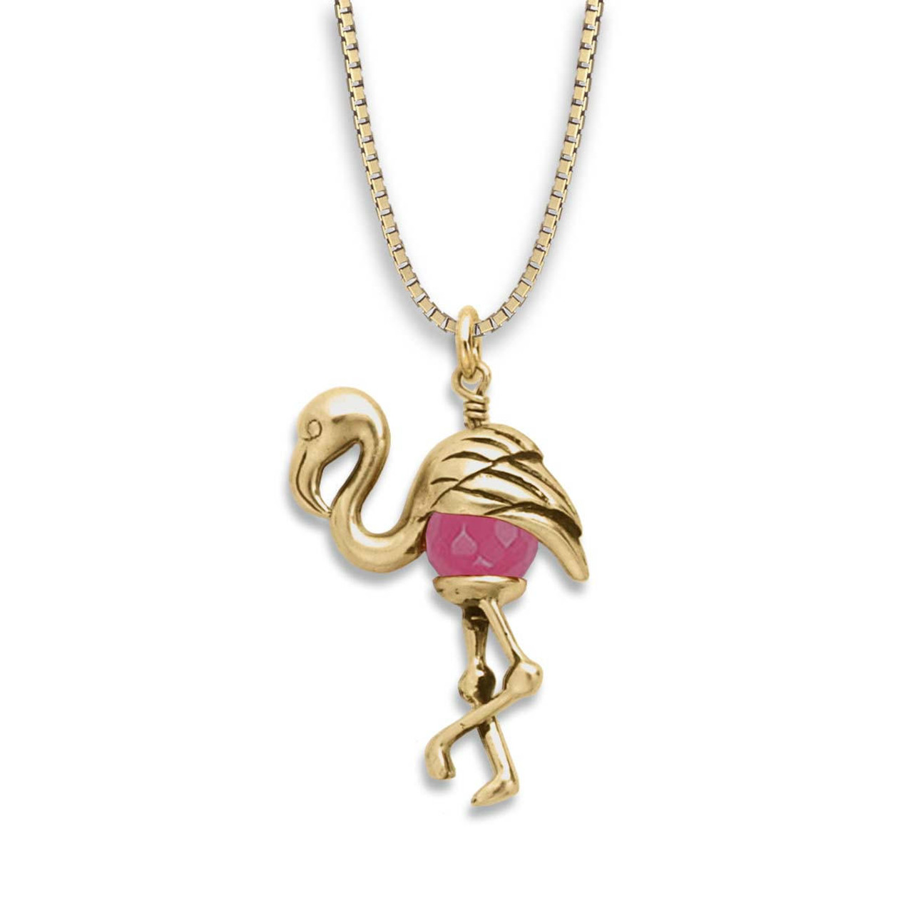 Flamingo necklace gold - WhimsyJewelry