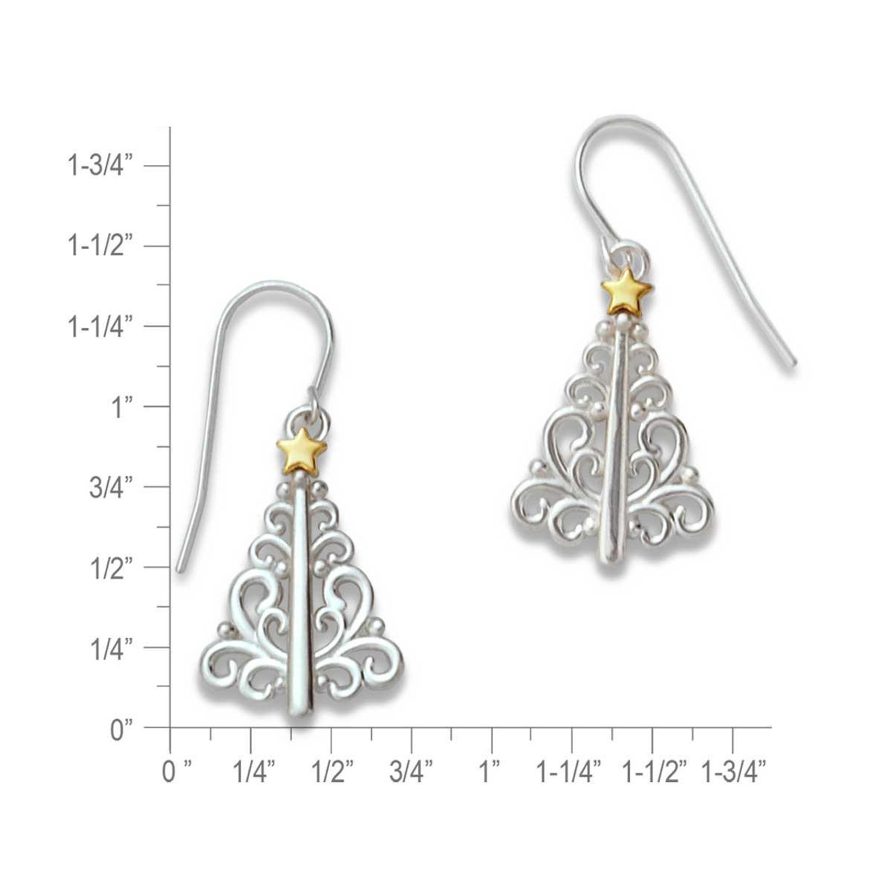 Pewter Filigree Christmas Tree Earrings on Sterling Silver Earring