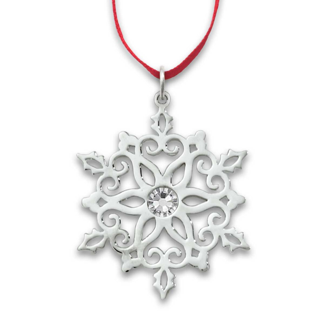 Snowflake Silver Rhinestones Intricate Silver Tone Metal 5.75 Xmas  Ornament