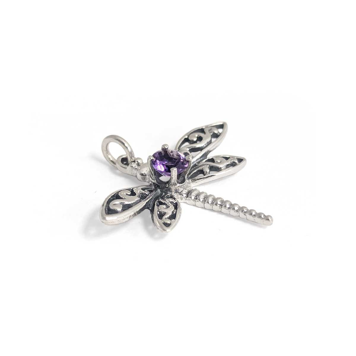 アクセサリー sh-fam0719 Sterling Silver Dragonfly Pendant with Amethyst - J.H. Breakell