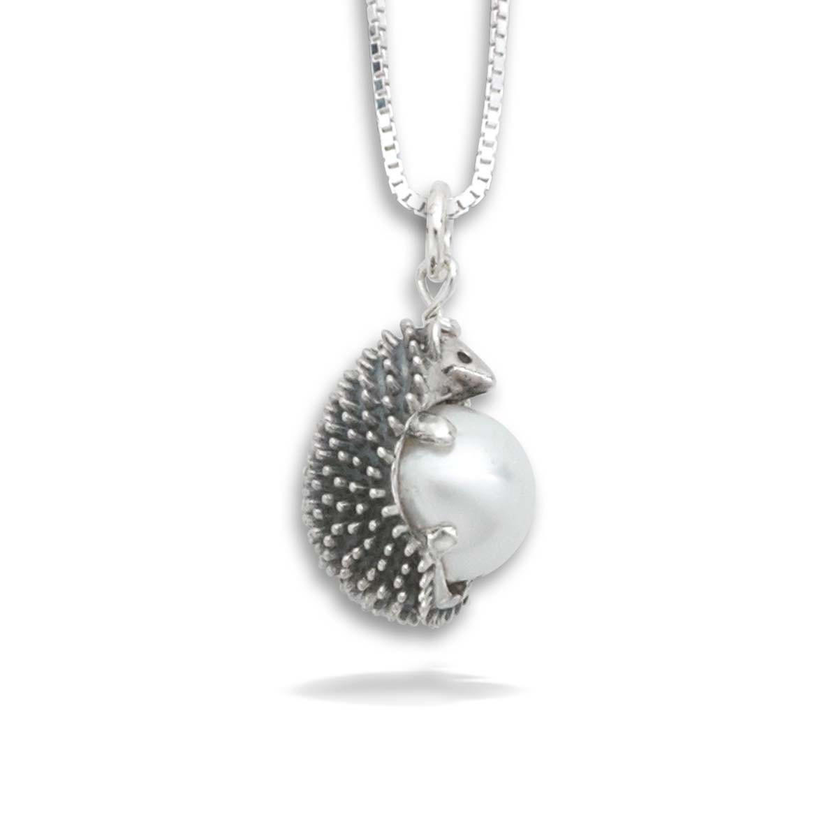 Sterling Silver Hedgehog Pendant with Pearl - JH Breakell and Co.